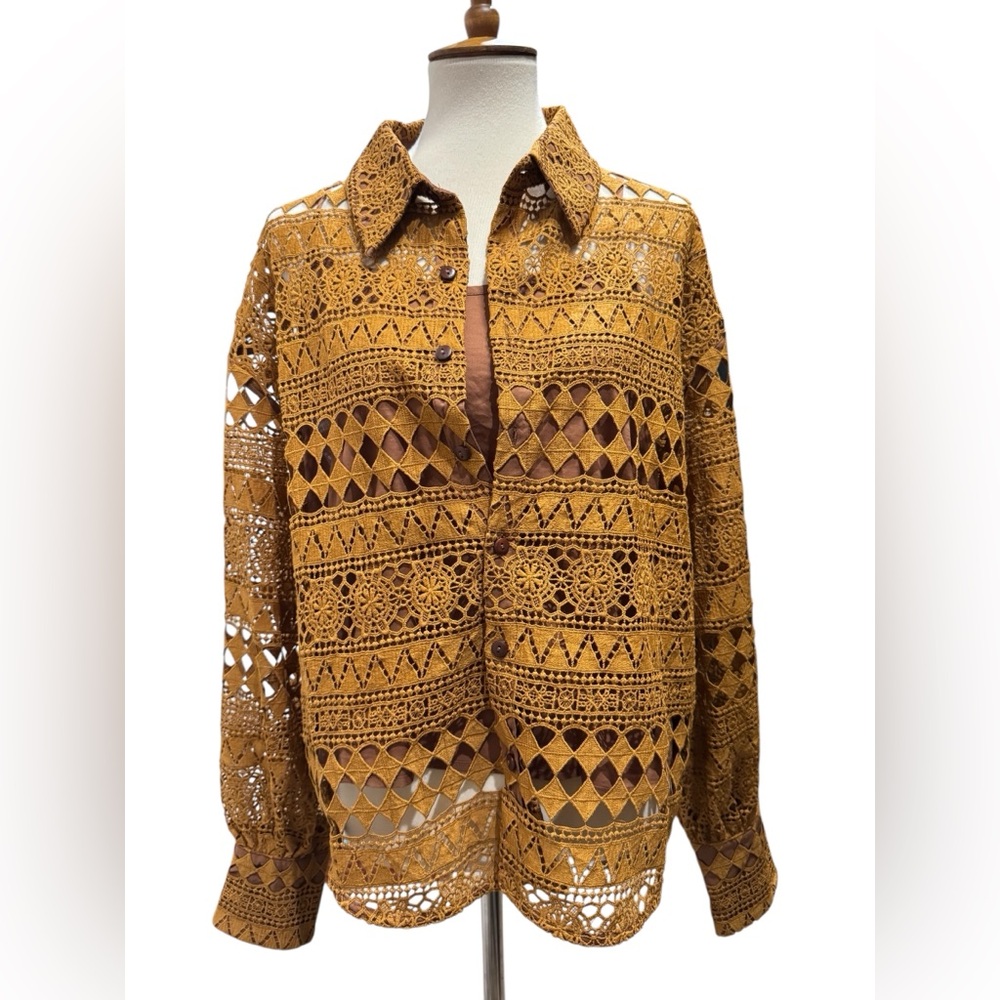 Women's Caramel Brown Button Down Shirt #208 - Picture 3 of 5